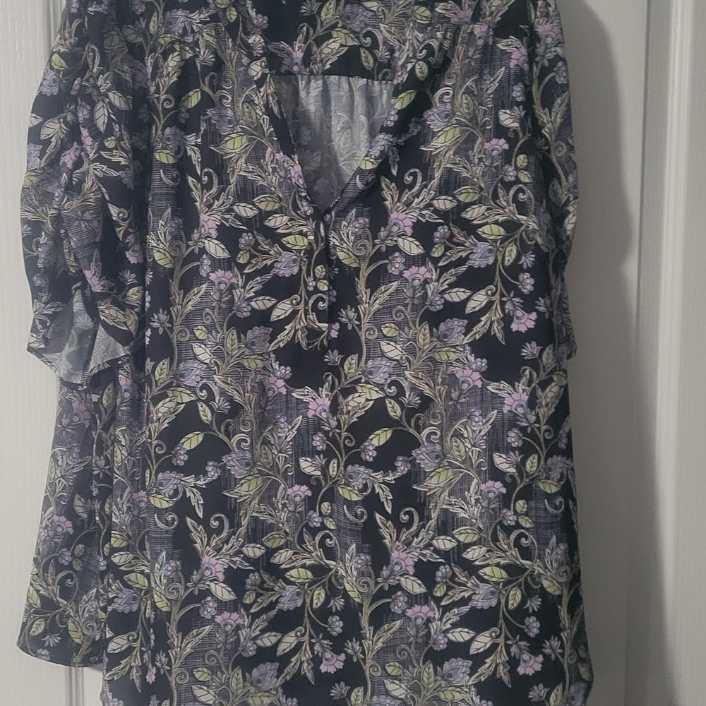 Torrid Black and Purple Floral Blouse